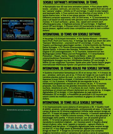 International 3D Tennis (UK) (1990) box cover back